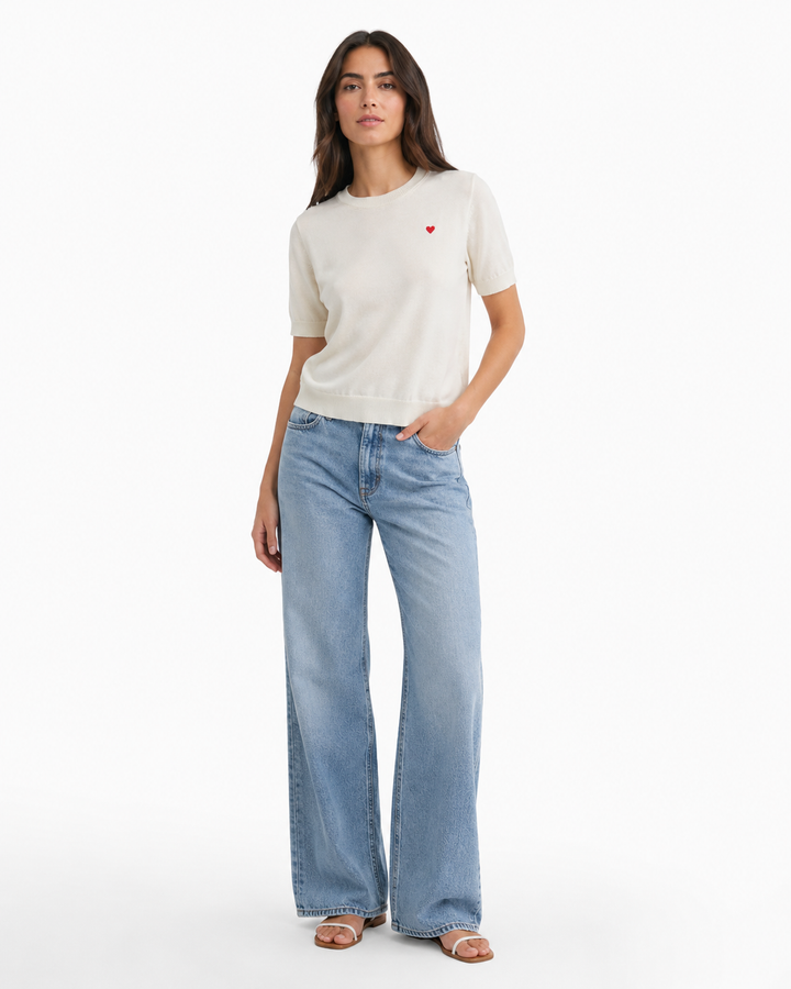 Embroidered Heart Knit Tee