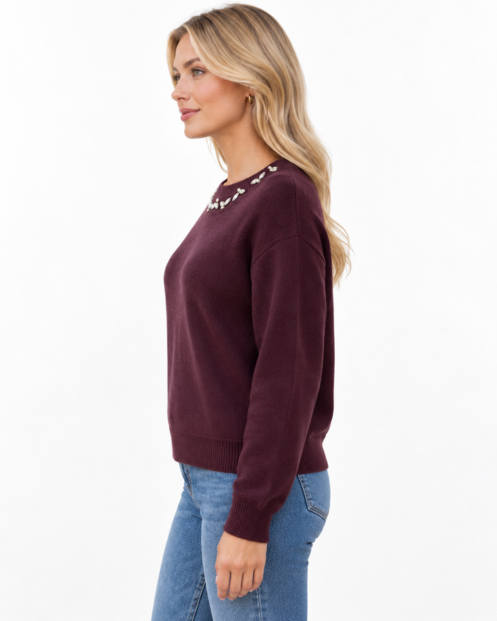 Isabelle Rhinestone-Trim Sweater