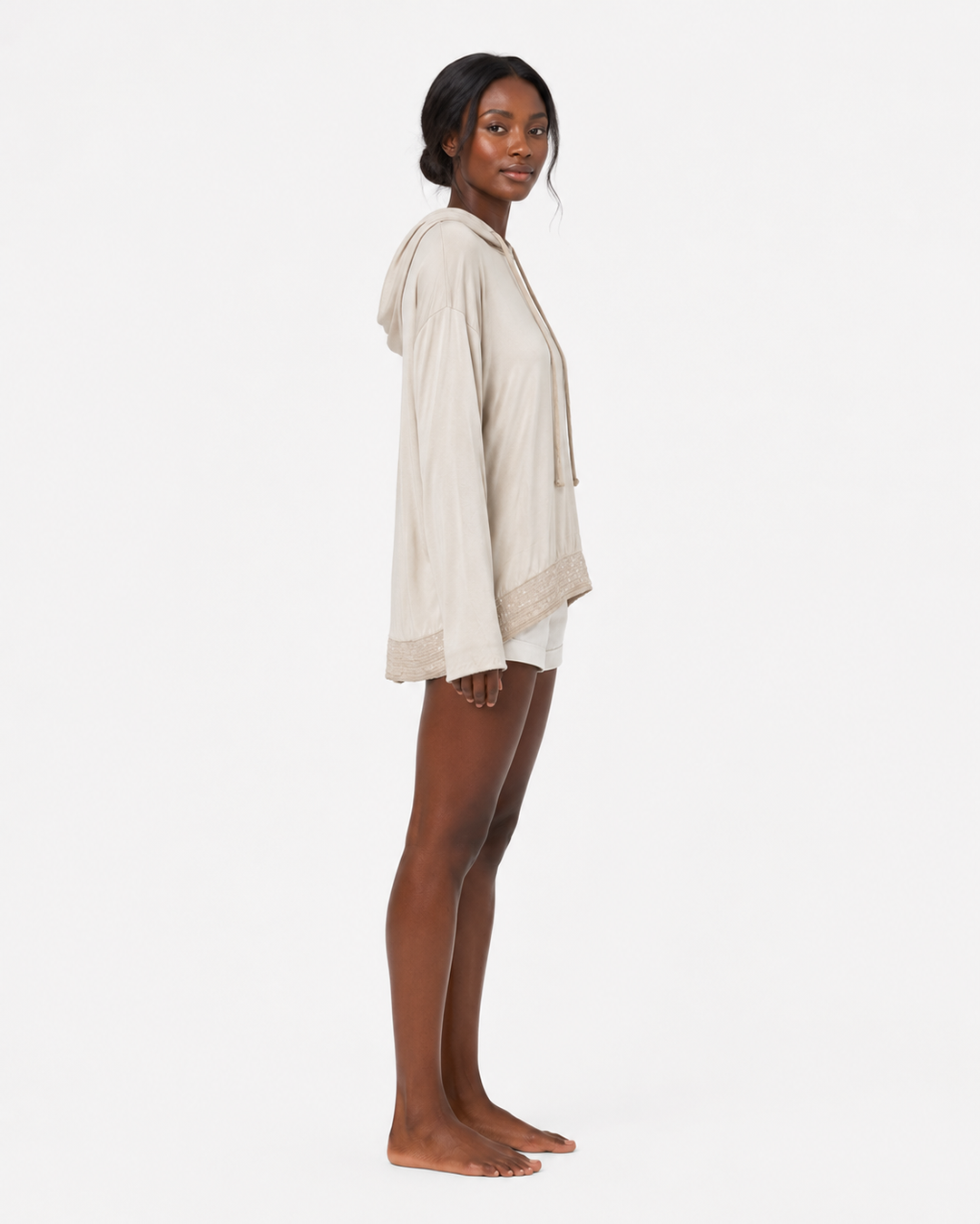 Kassia Beige Silk hoodie