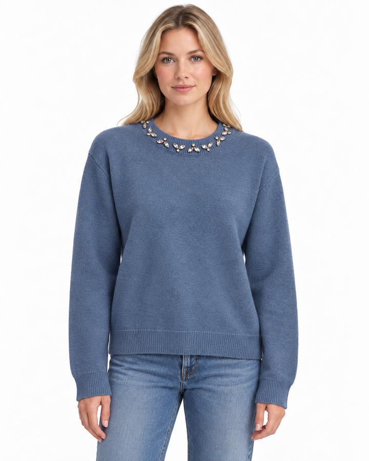 Isabelle Rhinestone-Trim Sweater