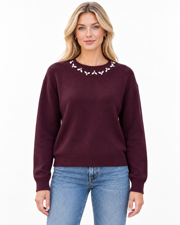 Isabelle Rhinestone-Trim Sweater