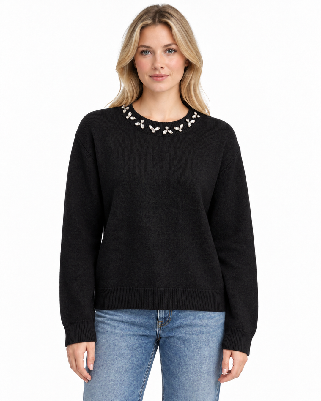 Isabelle Rhinestone-Trim Sweater