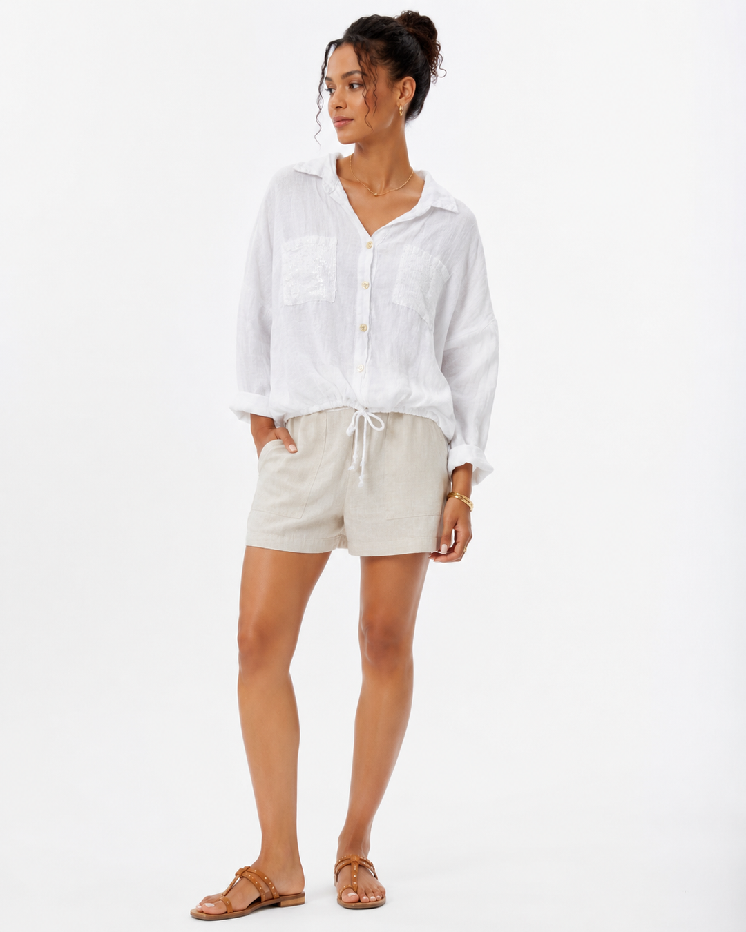Doreen Sequin Pocket Linen Shirt