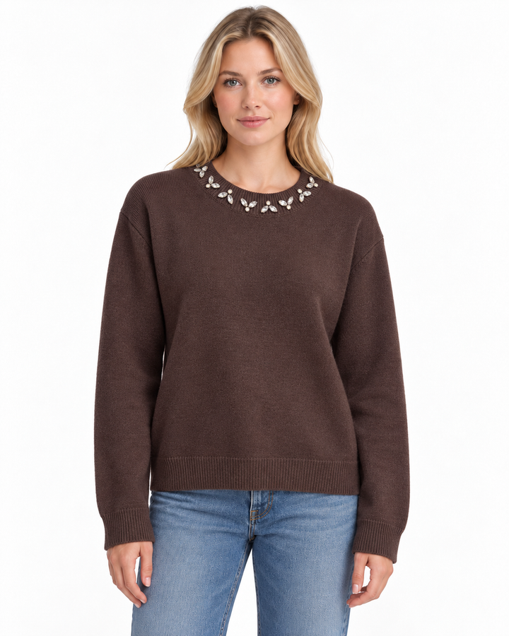 Isabelle Rhinestone-Trim Sweater