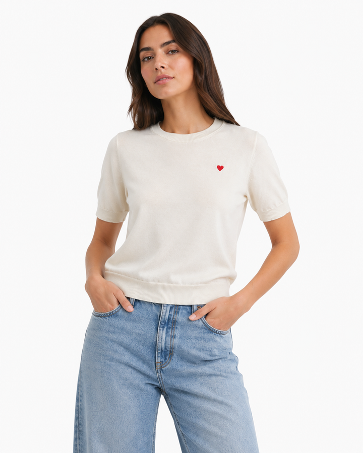Embroidered Heart Knit Tee