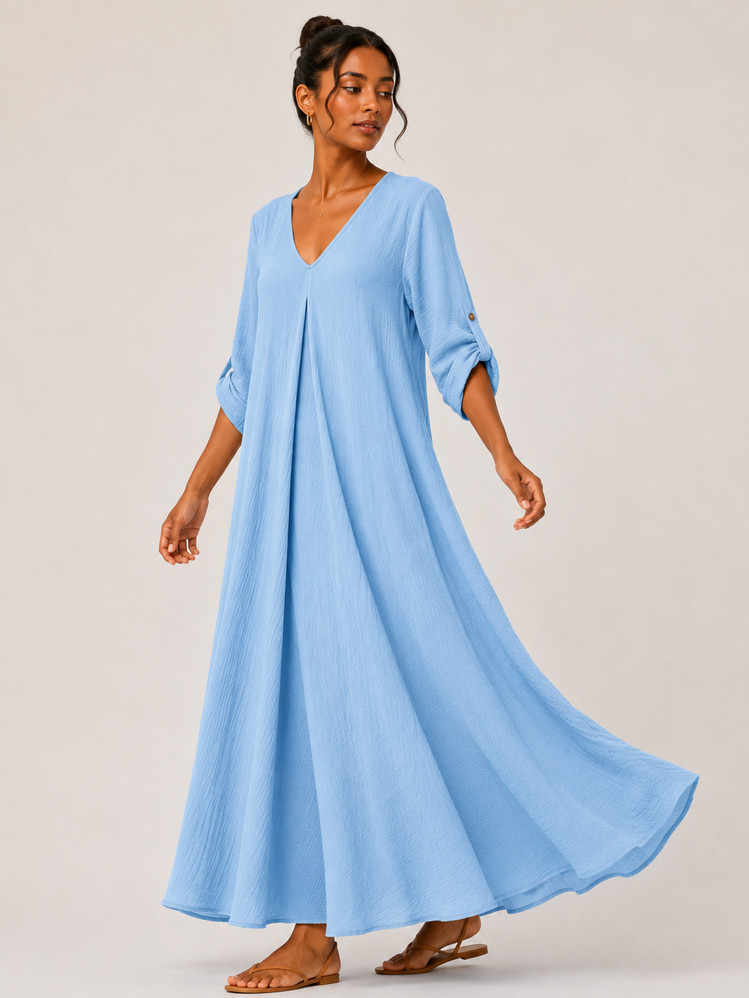 Sahara Roll-Tab Sleeve Muslin Maxi Dress
