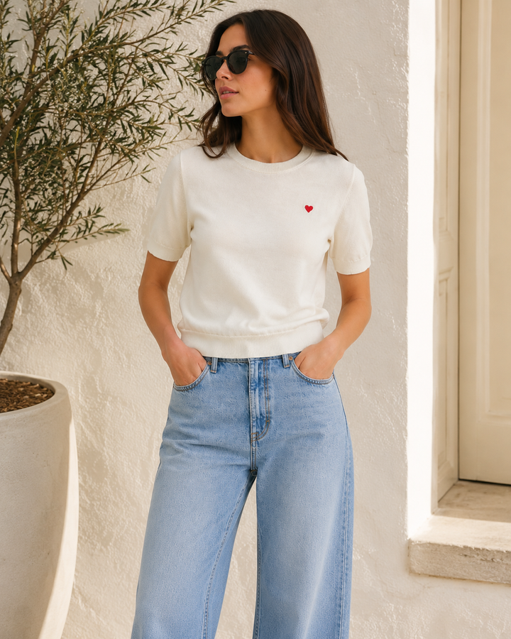 Embroidered Heart Knit Tee