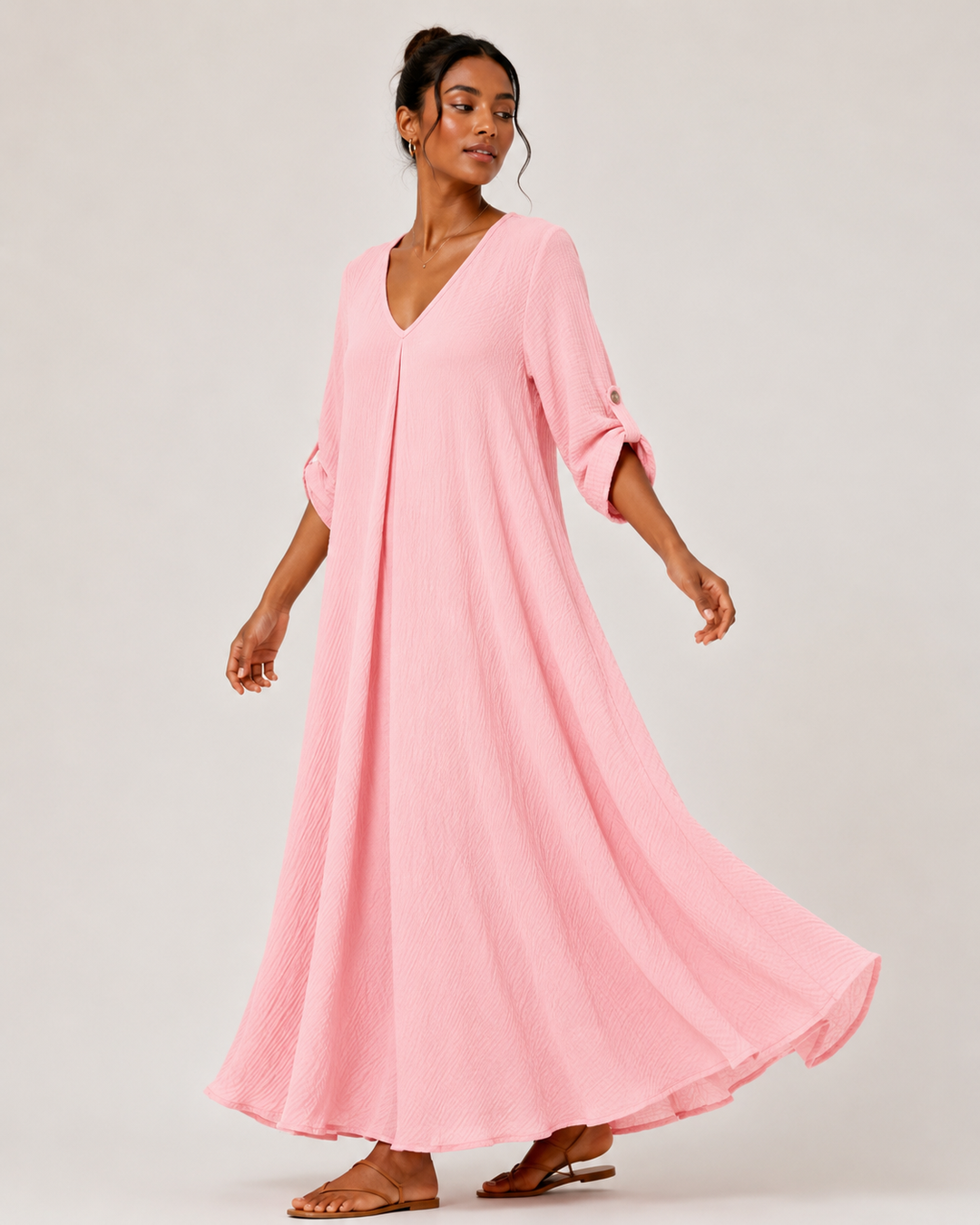 Sahara Roll-Tab Sleeve Muslin Maxi Dress