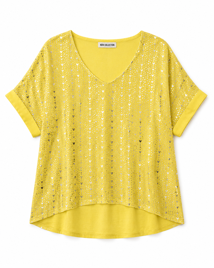 Mandy Silver Heart V-Neck Tee
