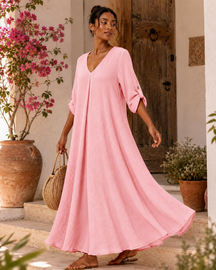 Sahara Roll-Tab Sleeve Muslin Maxi Dress