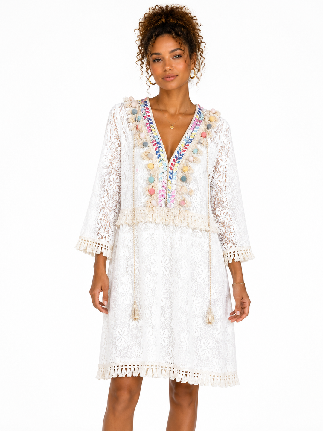 Bali Embroidered Tassel Lace Dress