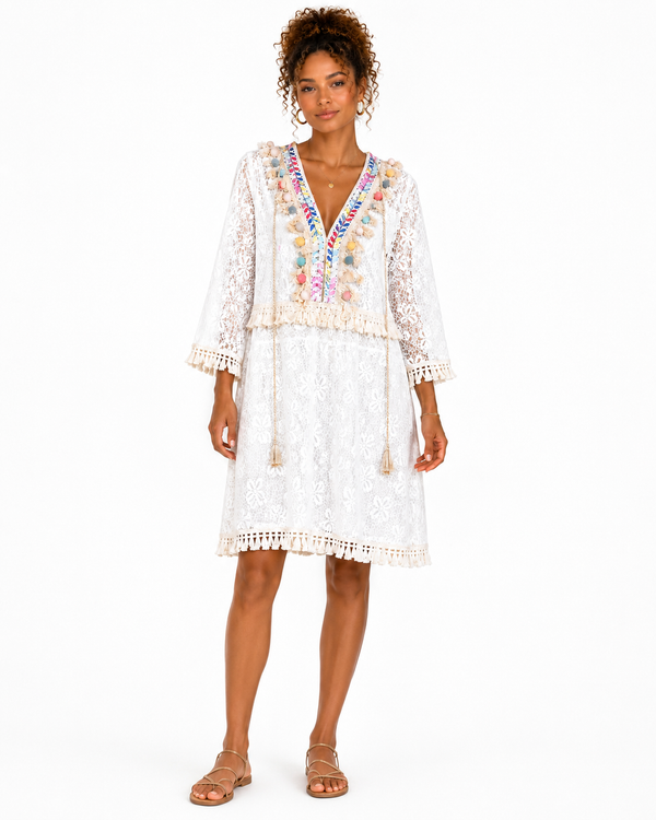 Bali Embroidered Tassel Lace Dress