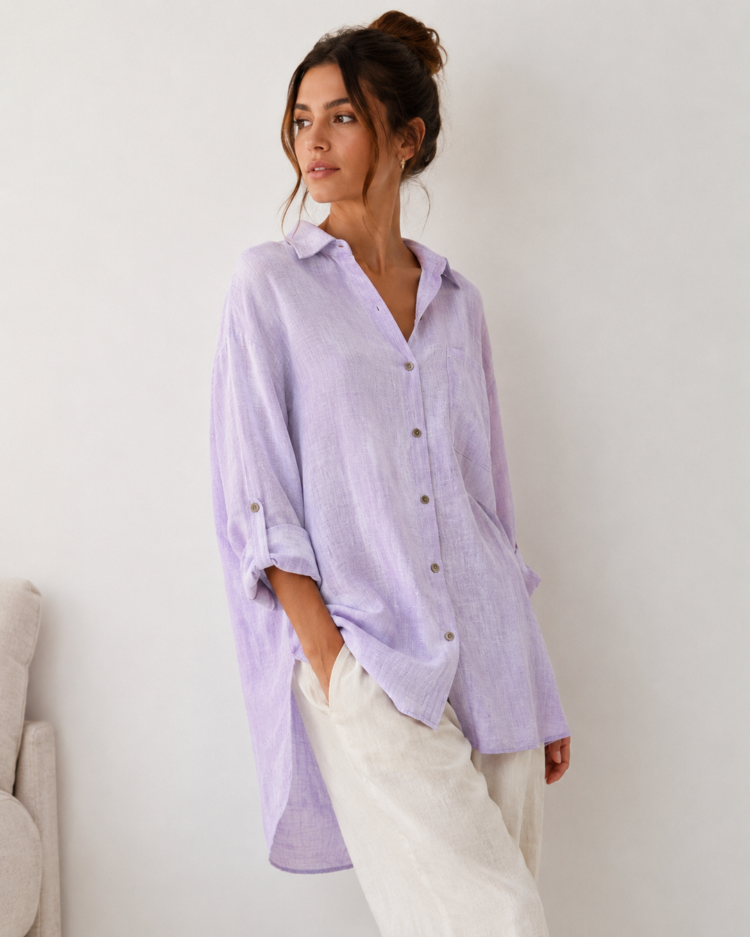 Aya Button-Down Tunic Shirt