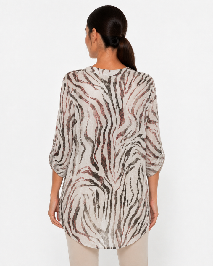 Zebra Print Mandarin Collar Shirt