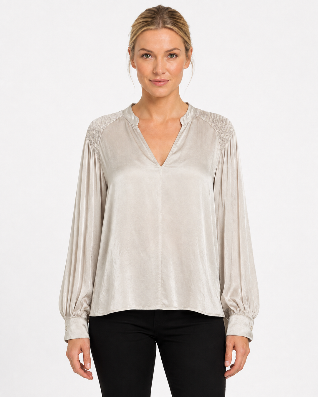 Pearl Sateen Balloon Sleeve Blouse