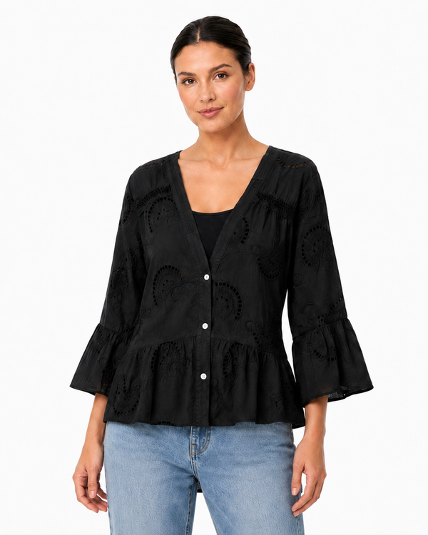 Teva Eyelet Ruffle Blouse