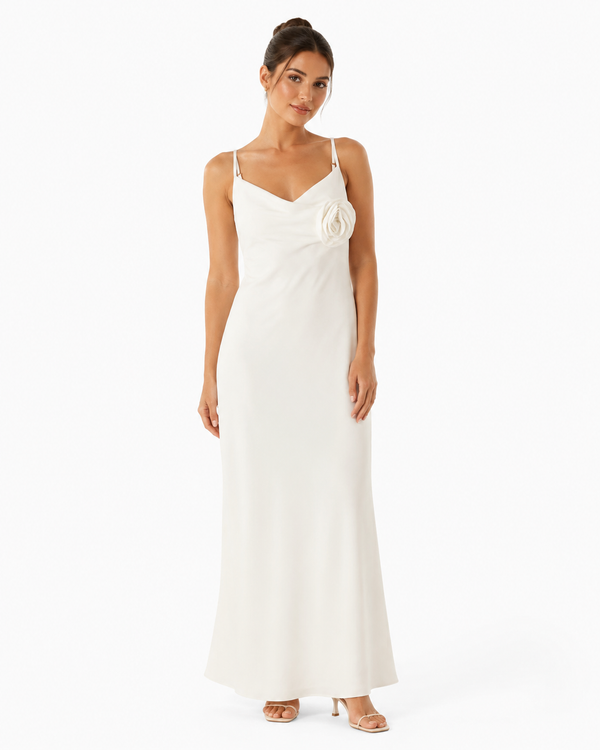 Gala Rosette Cowl-Neck Maxi Dress