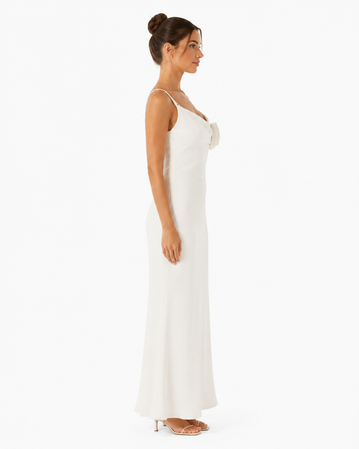 Gala Rosette Cowl-Neck Maxi Dress