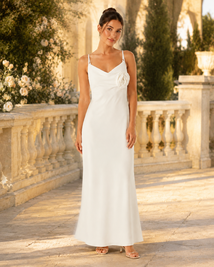 Gala Rosette Cowl-Neck Maxi Dress