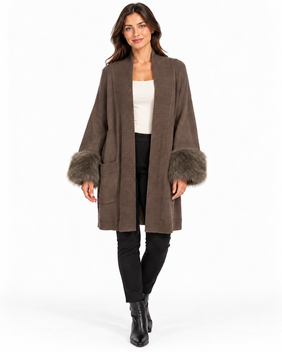 Mabel Open Collar Fur Cardigan