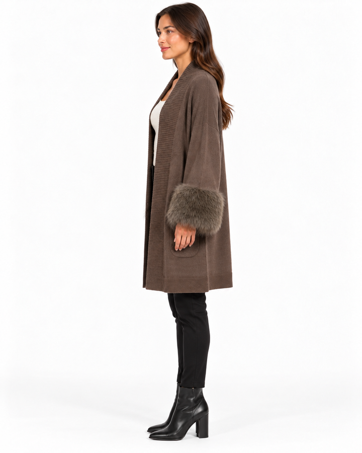 Mabel Open Collar Fur Cardigan