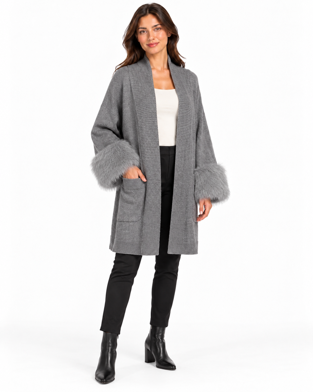 Mabel Open Collar Fur Cardigan