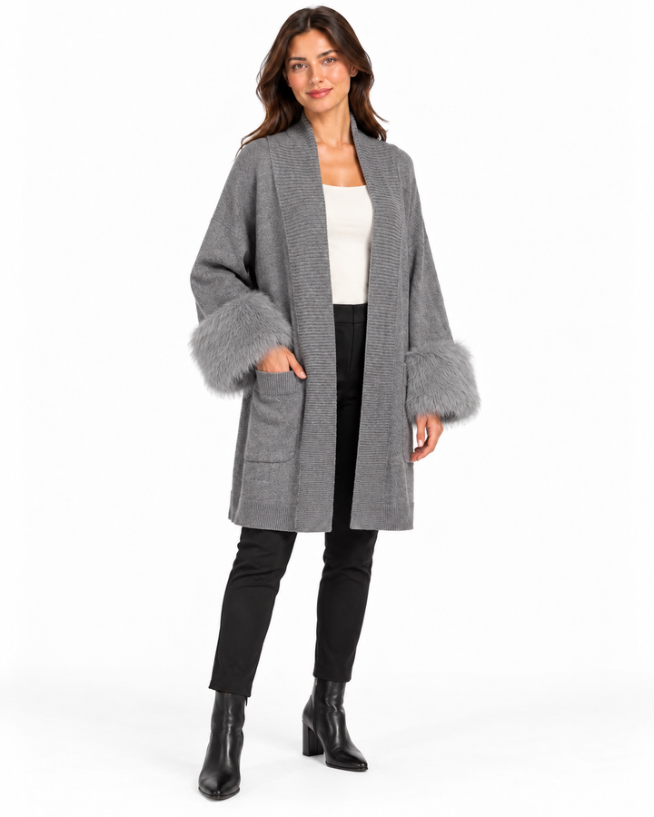 Mabel Open Collar Fur Cardigan