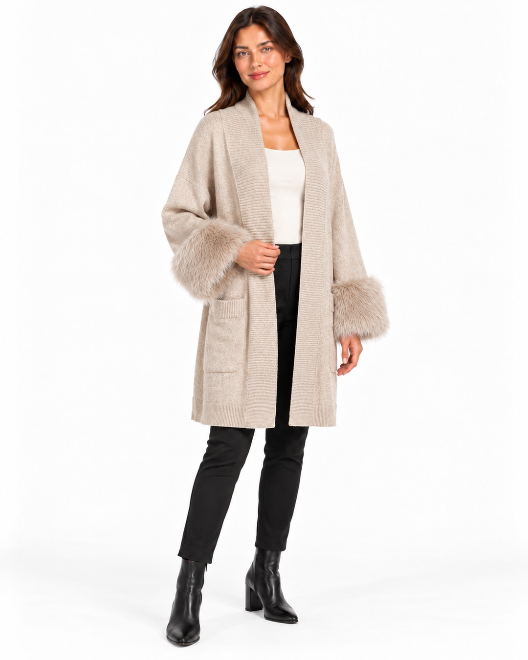 Mabel Open Collar Fur Cardigan