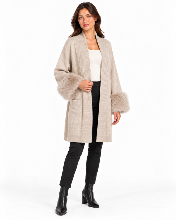 Mabel Open Collar Fur Cardigan