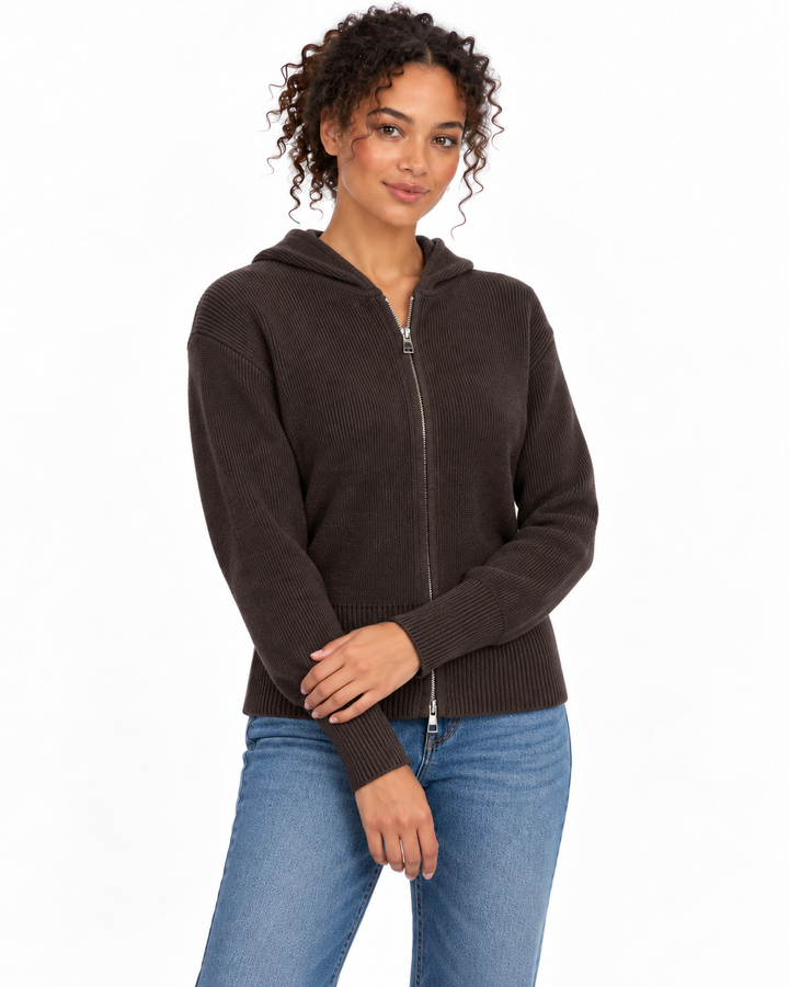 Kiana Ribbed Knit Hooded Jacket