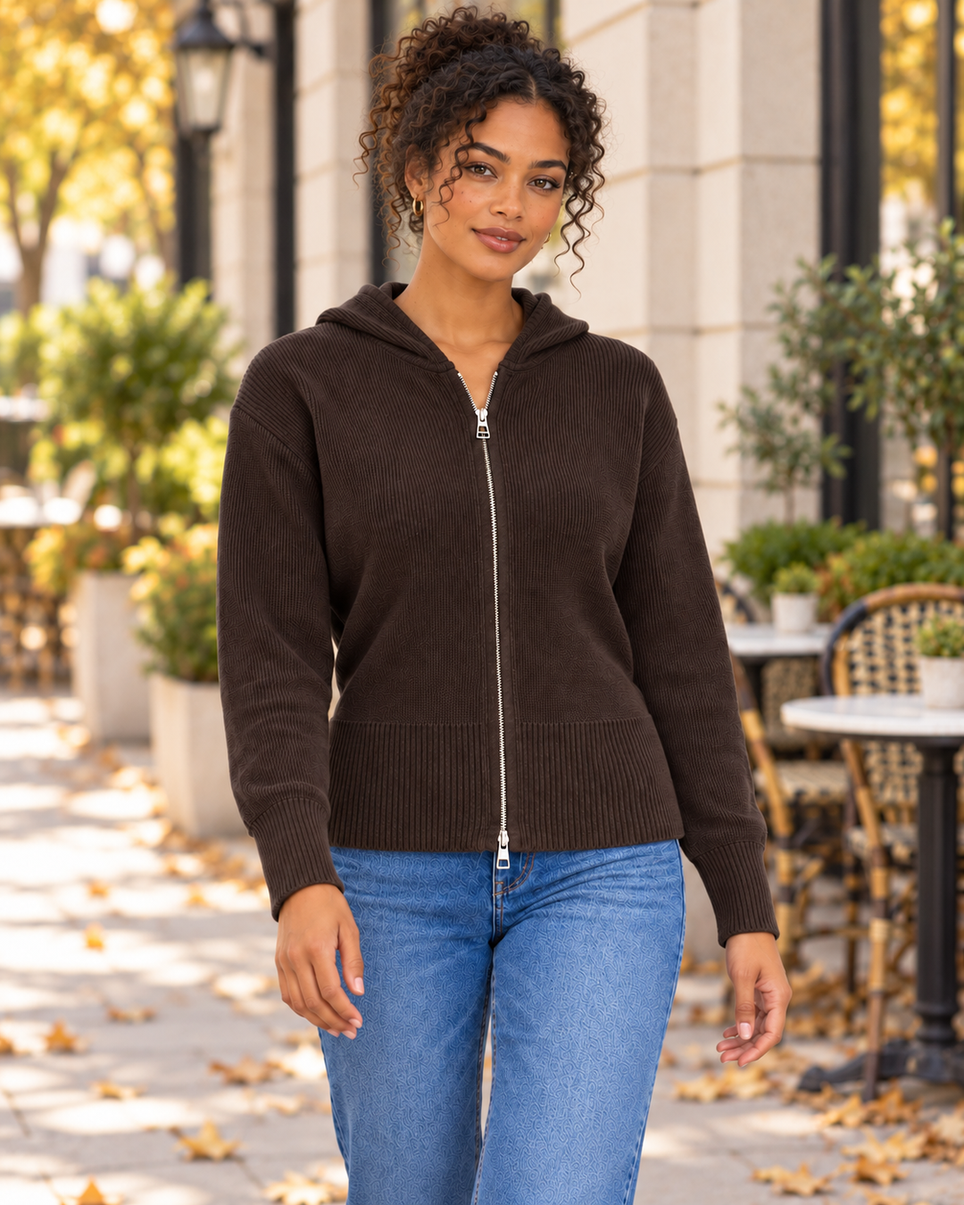 Kiana Ribbed Knit Hooded Jacket