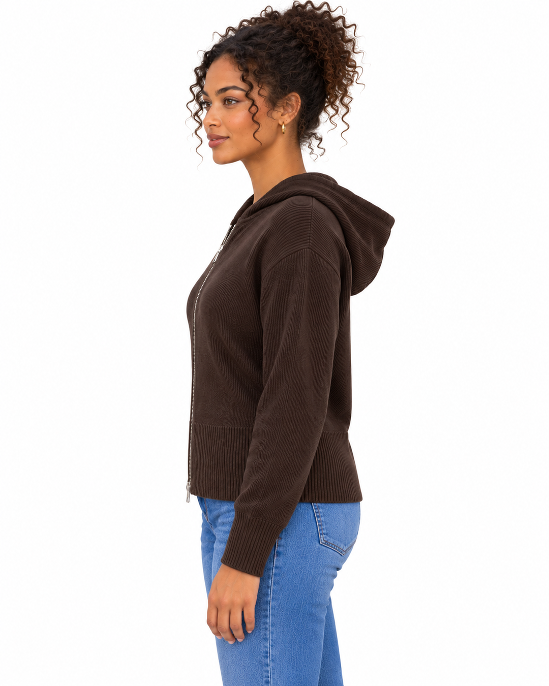 Kiana Ribbed Knit Hooded Jacket