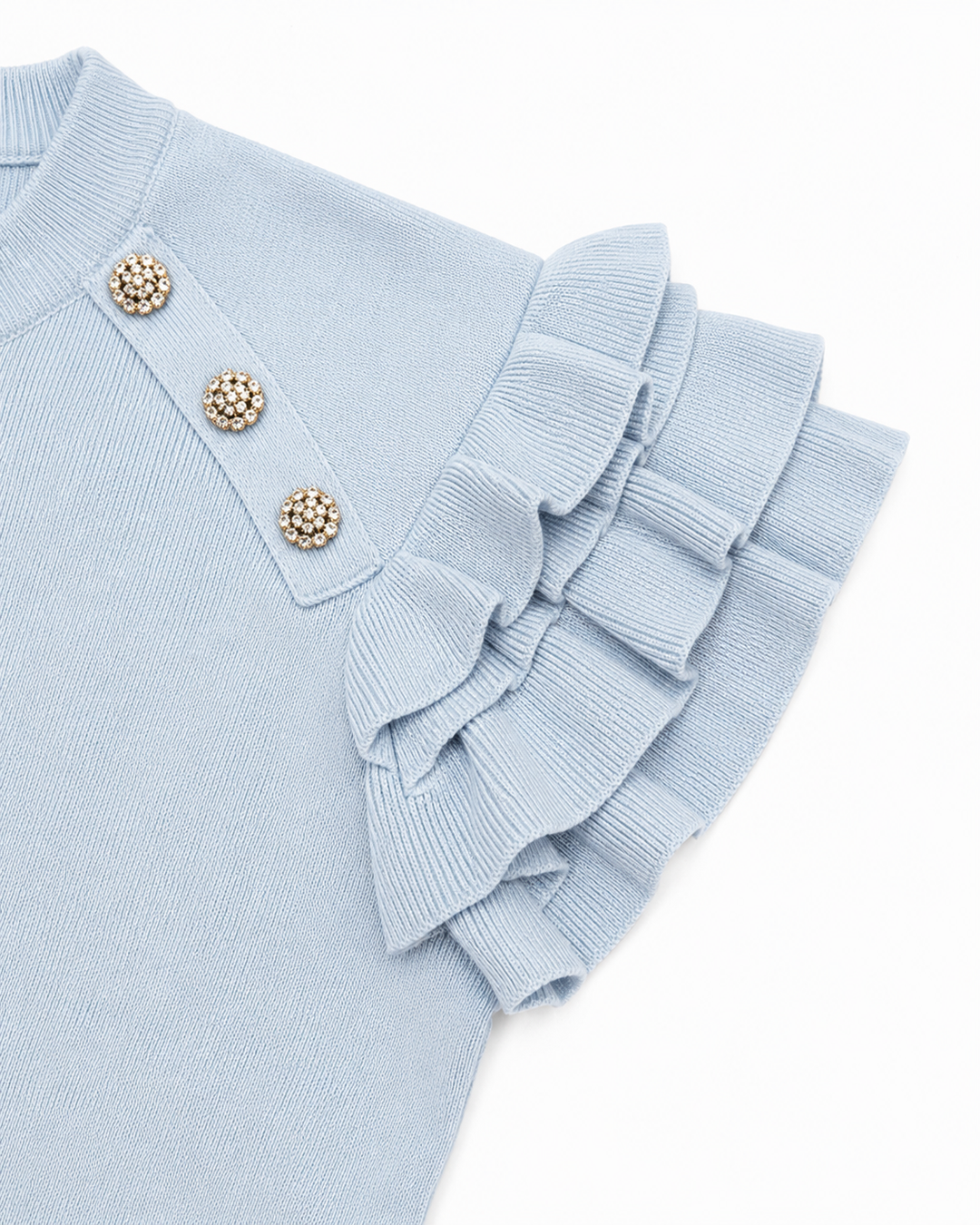 Pearl Button Ruffle Sleeve Knit Top