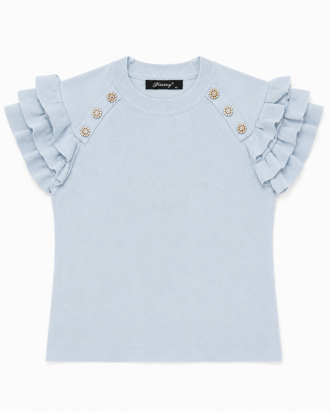Pearl Button Ruffle Sleeve Knit Top