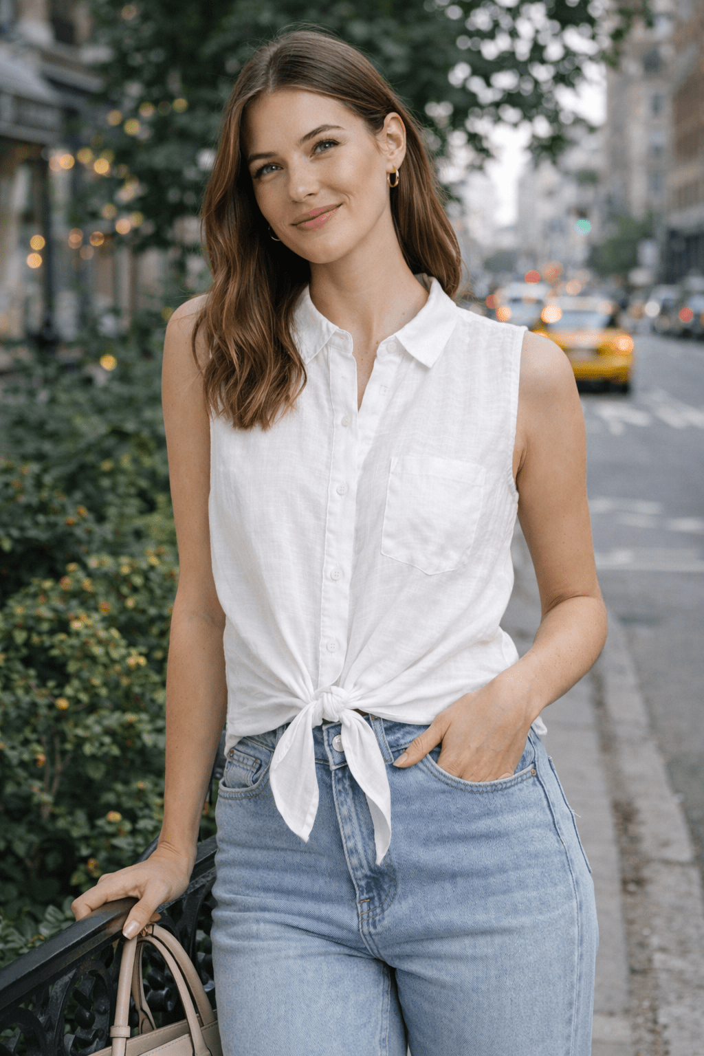 Abela sleeveless Linen Shirt with tie - Knot - Must Boutique