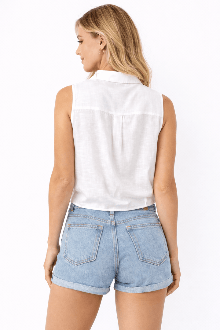 Abela sleeveless Linen Shirt with tie - Knot - Must Boutique