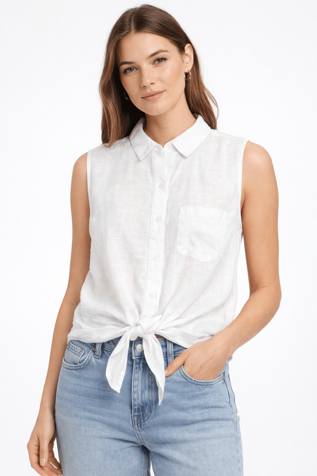 Abela sleeveless Linen Shirt with tie - Knot - Must Boutique