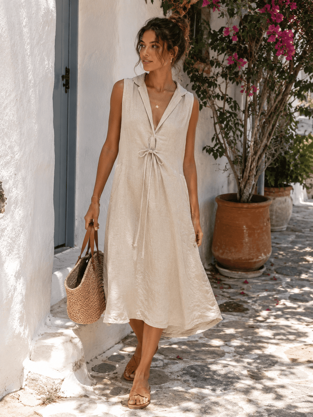 Antonia Midi Linen Dress - Must Boutique