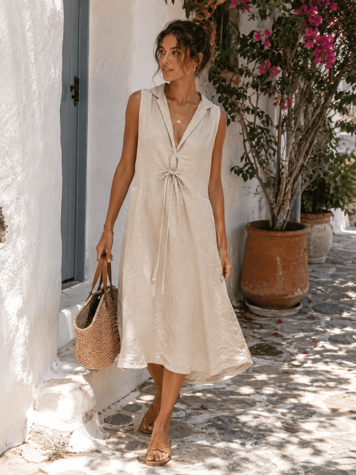 Antonia Midi Linen Dress - Must Boutique