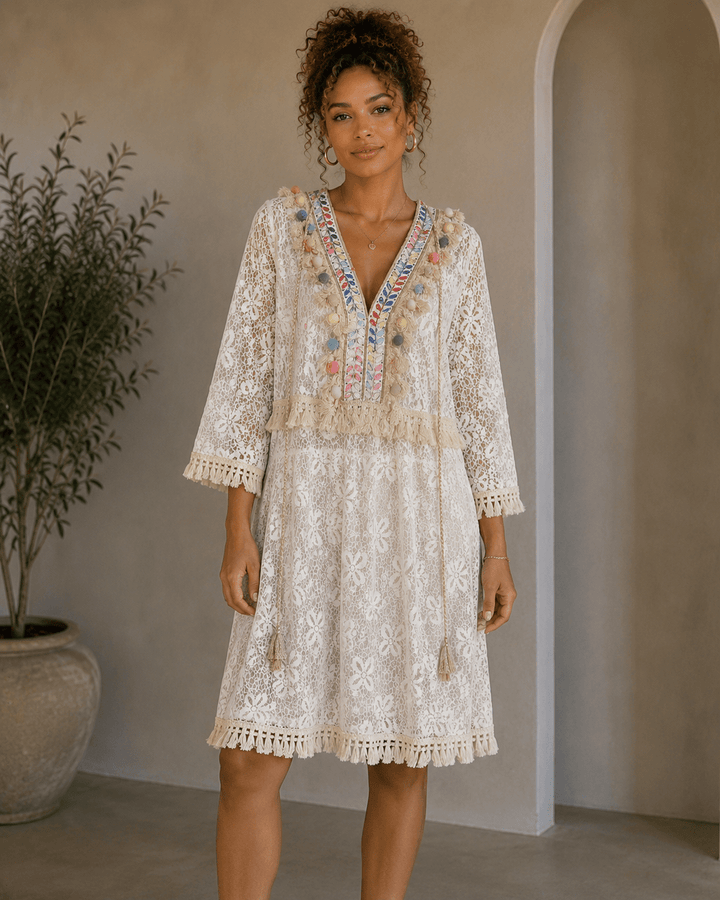 Bali Embroidered Tassel Lace Dress - Must Boutique