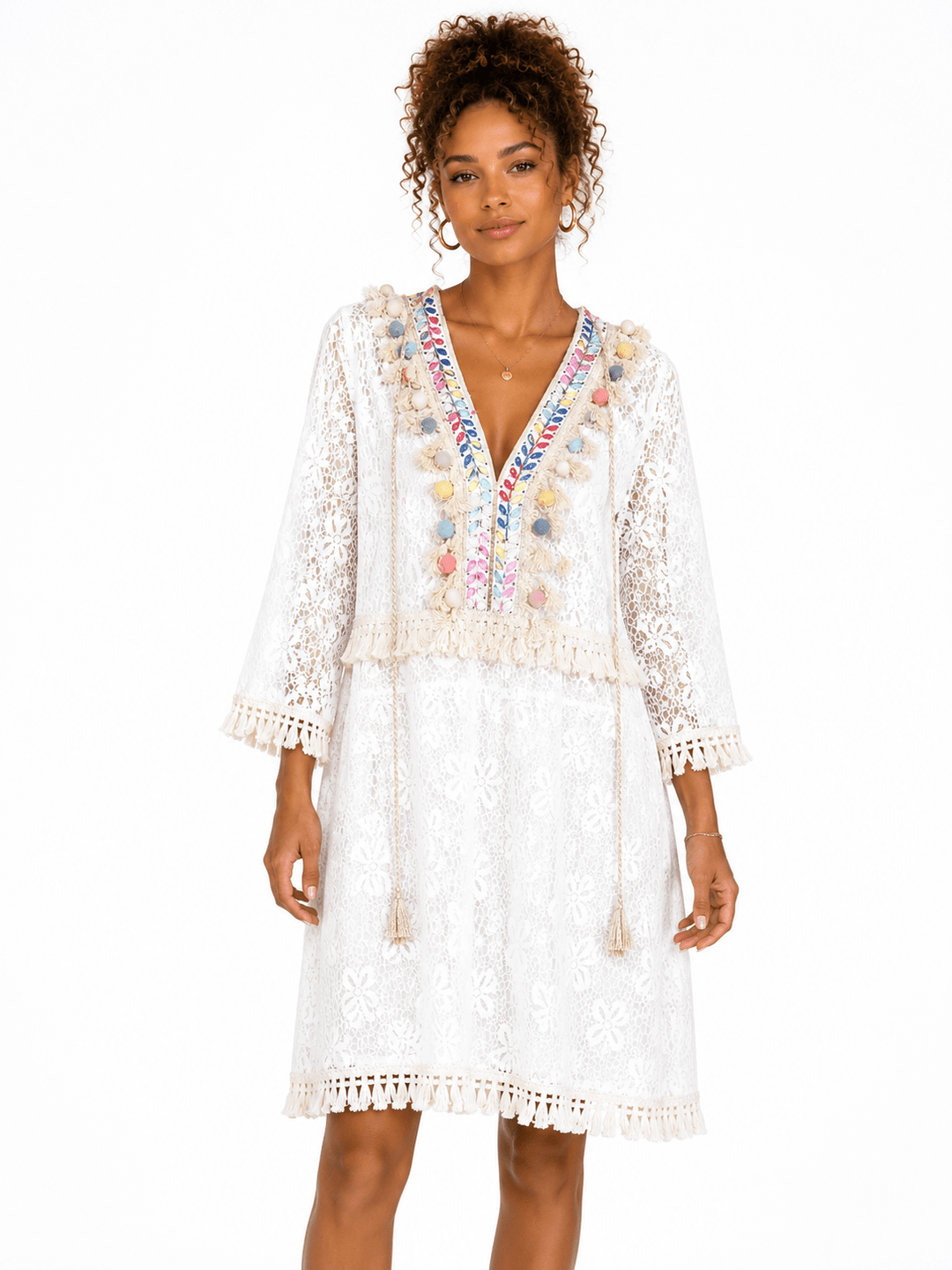 Bali Embroidered Tassel Lace Dress - Must Boutique