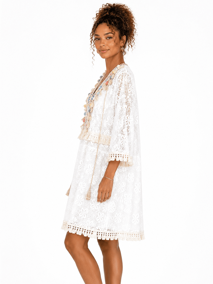 Bali Embroidered Tassel Lace Dress - Must Boutique
