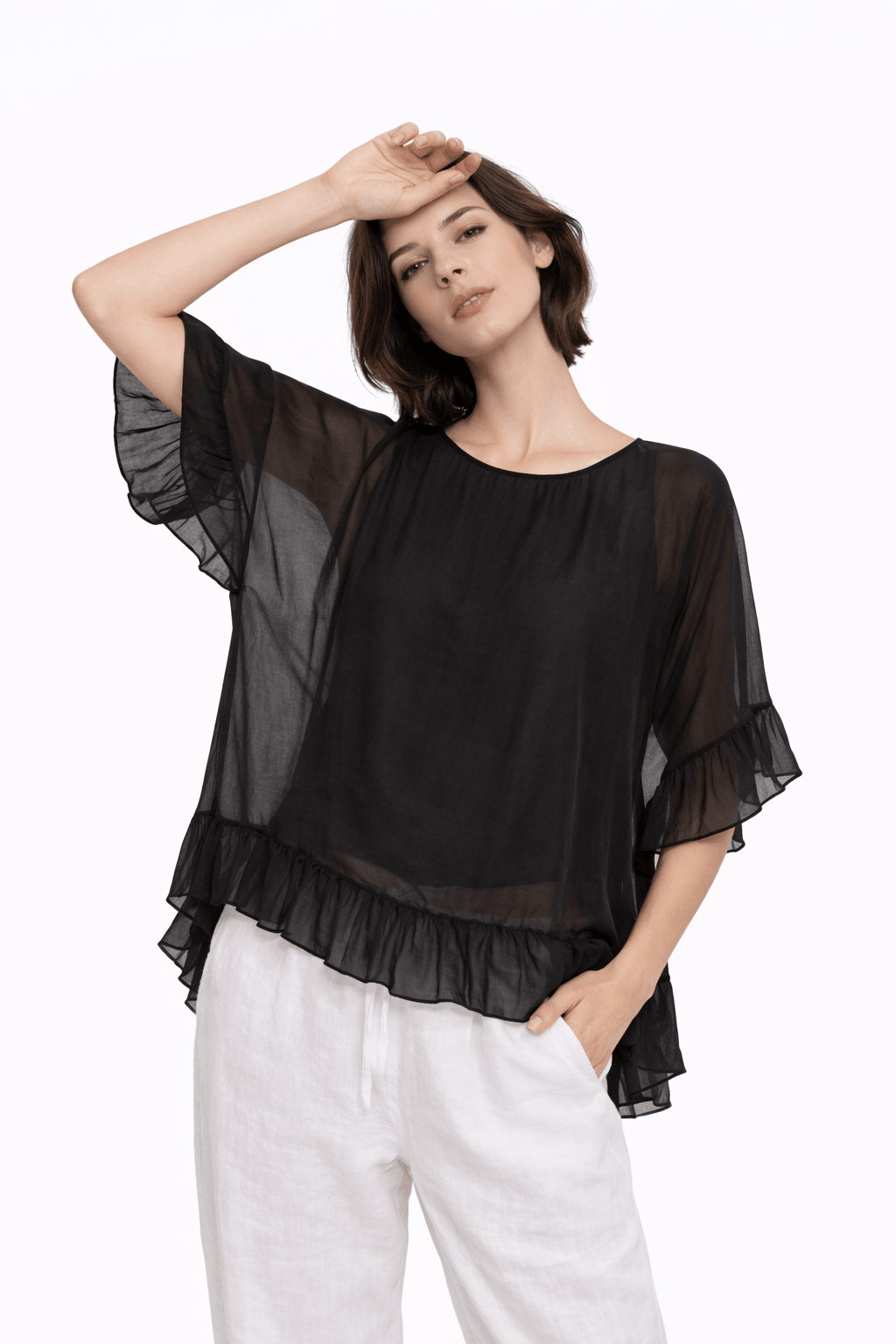 Barbara Sheer Ruffle Blouse - Must Boutique
