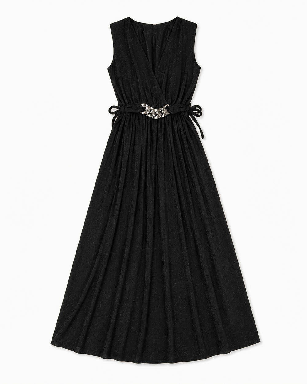 Black Waist - Tie Maxi Dress with Gold Chain Detail - Must Boutique