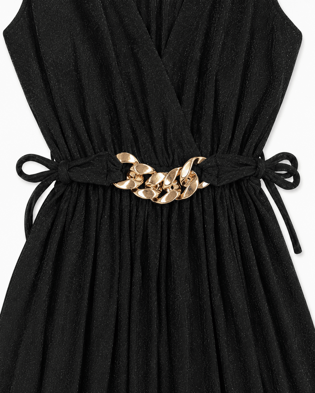 Black Waist - Tie Maxi Dress with Gold Chain Detail - Must Boutique