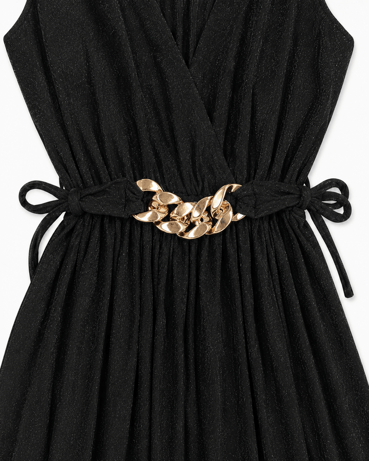 Black Waist - Tie Maxi Dress with Gold Chain Detail - Must Boutique