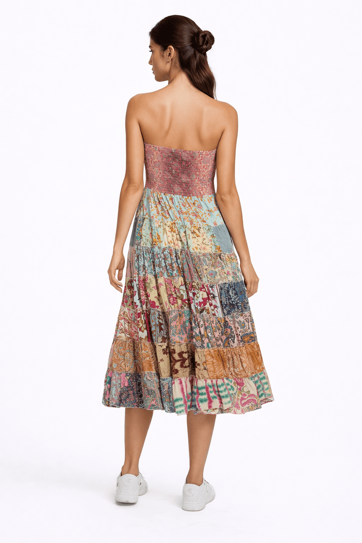Bohemian Patchwork Midi Dress - Must Boutique