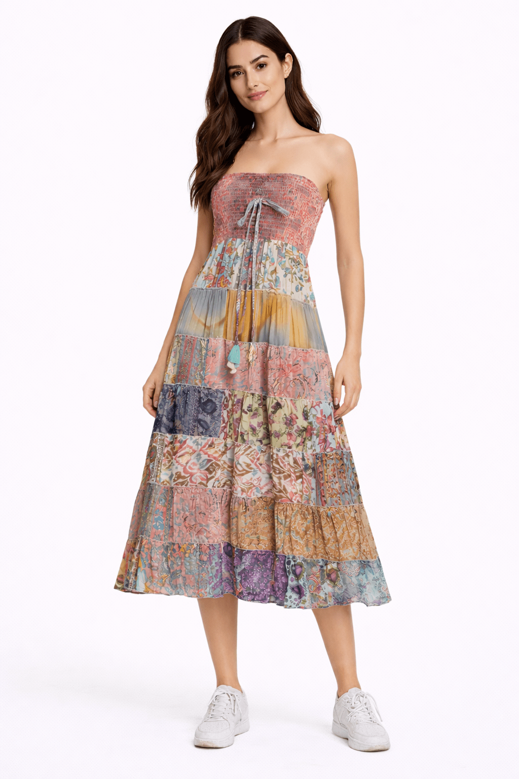 Bohemian Patchwork Midi Dress - Must Boutique