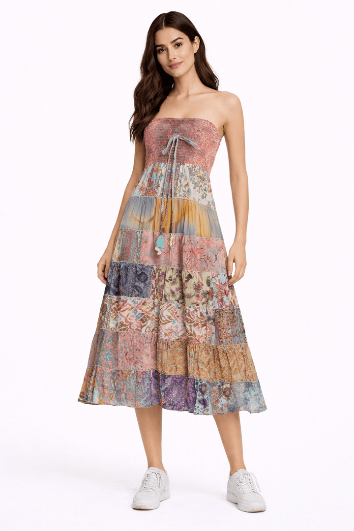 Bohemian Patchwork Midi Dress - Must Boutique