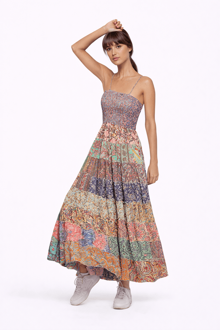 Boho Vintage Silk Maxi Dress - Must Boutique